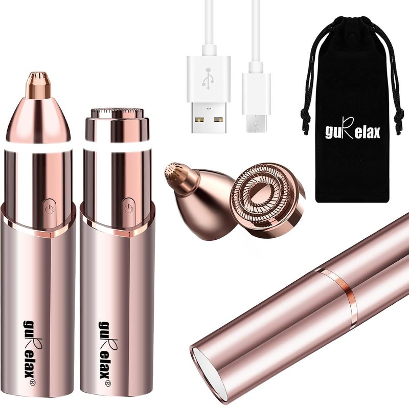 gurelax Facial Hair Remover for Women(Gen 3 Pro), Eyebrow Facial Trimmer, Luxury 2 in1 Hair Removal Device for Face, Lip, Nose, with Replacement Heads - Image 1